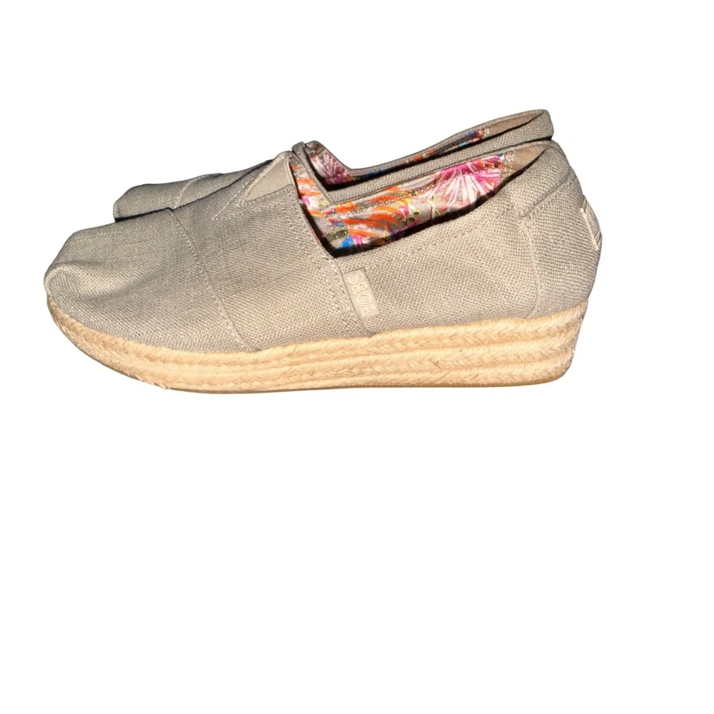Cottage Core Boho Coconut BOBS Homestretch Taupe Linen Espadrille Wedge Sz8